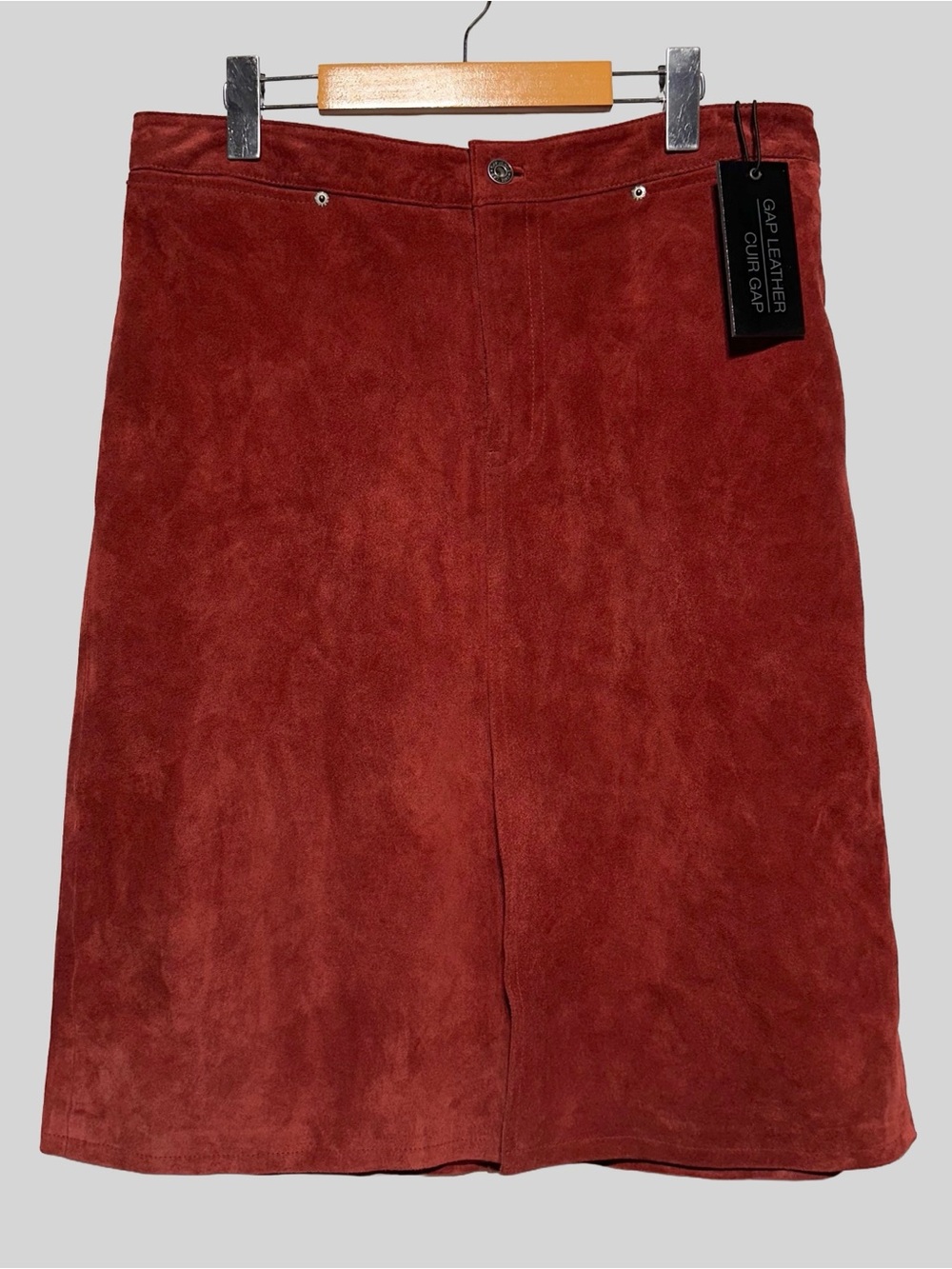 GAP Y2K 2000 Rust Red Suede Leather Midi Skirt Size Fall Layering Autumn 14